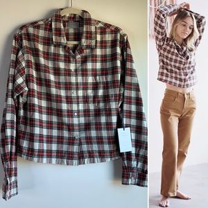 NWT FATHER’S DAUGHTER Kennedy Cropped Boxy Plaid Button Down Size Small Cotton